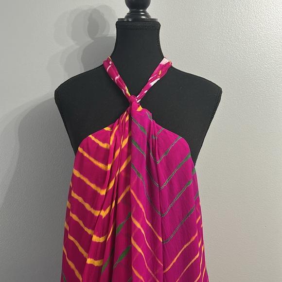 Polo Ralph Lauren Shibori Pink 100% Silk halter asymmetrical midi dress SZ 14 - Picture 4 of 12